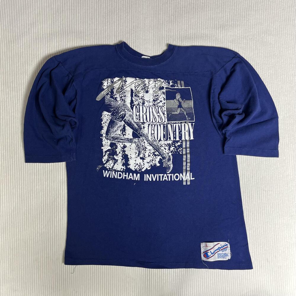 Vintage Champion Shirt Mens L Blue Cross Country Windham Invitational Tee
